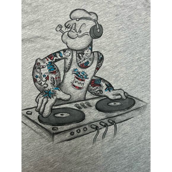 Popeye The Sailor Tattoo DJ Men’s Gray T shirt Spinach Size XL - Picture 3 of 7